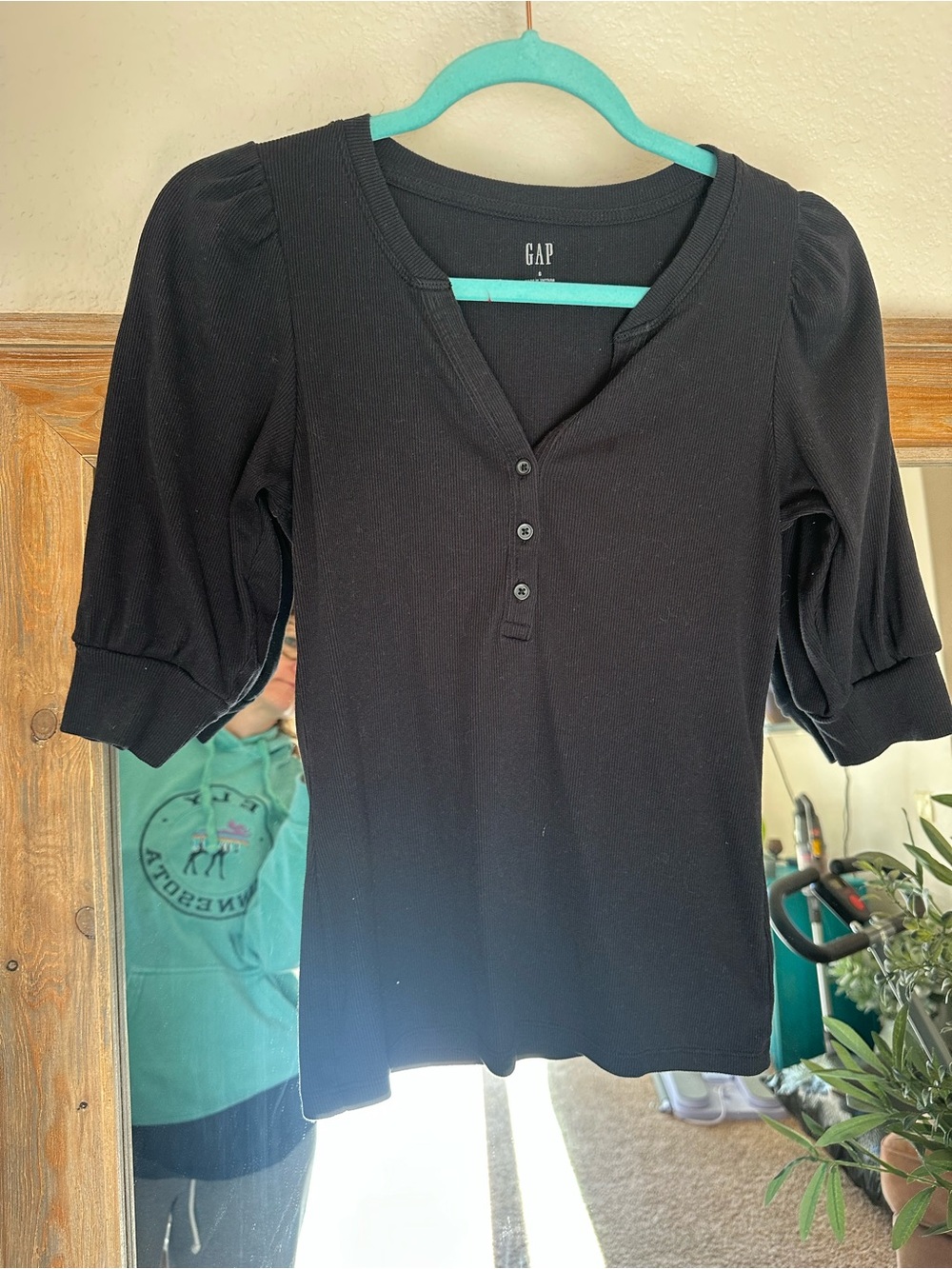 GAP Black Puff Sleeve Henley Tee